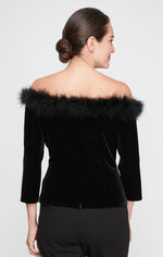 Regular - Off-the-Shoulder Velvet Blouse with Maribou Trim