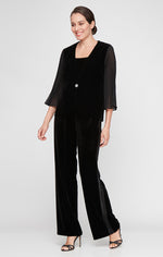 Petite Three-Piece Velvet Pantsuit