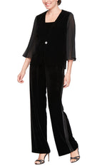 Petite Three-Piece Velvet Pantsuit