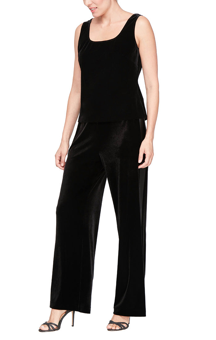 Petite Three-Piece Velvet Pantsuit