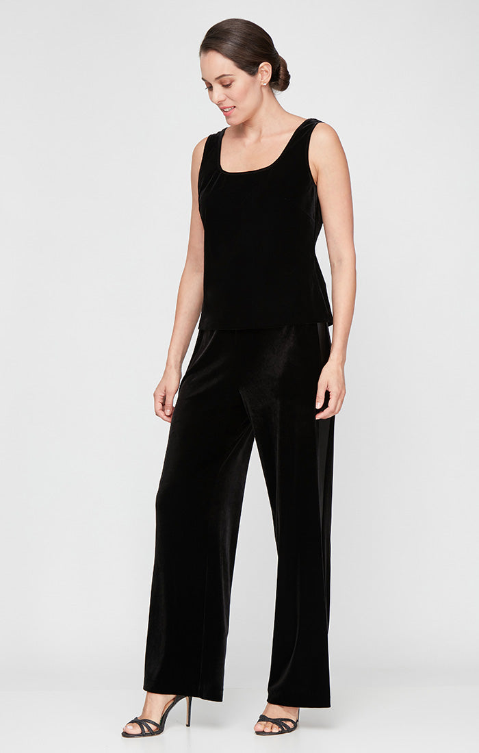 Petite Three-Piece Velvet Pantsuit