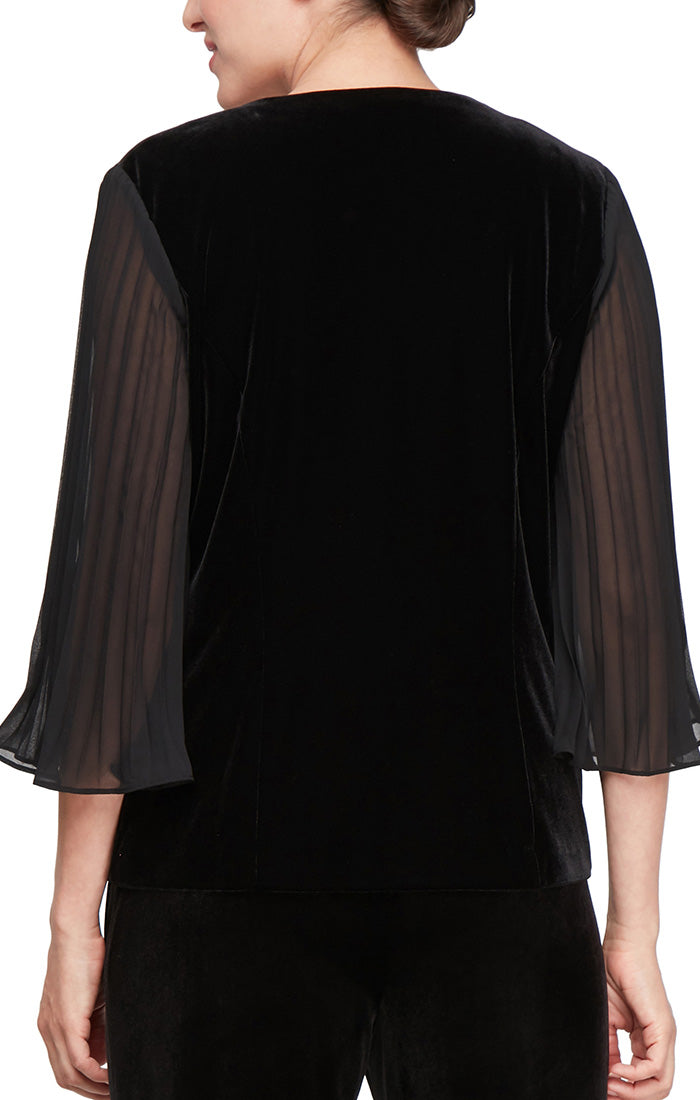 3/4 Sleeve Velvet Twinset with Scoop Neck Tank & Pleated Sleeve Jacket