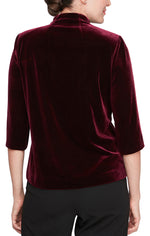 3/4 Sleeve Velvet Blouse with Asymmetric Pointed Hem & Embellished Closure