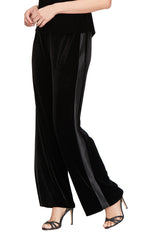 Petite Straight Leg Velvet Pant with Satin Panel Detail