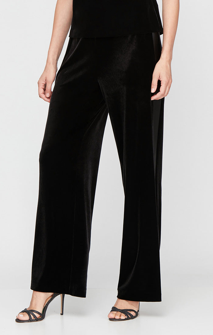 Petite Straight Leg Velvet Pant with Satin Panel Detail