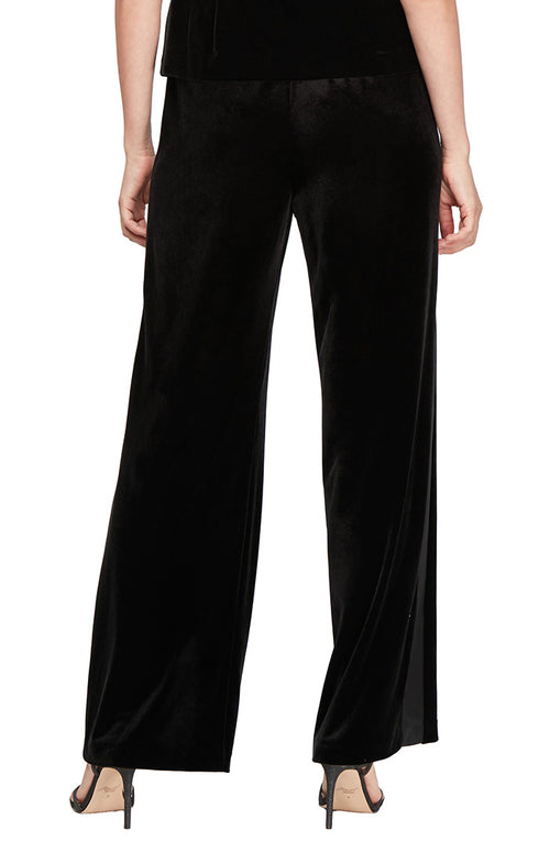 Petite Straight Leg Velvet Pant with Satin Panel Detail