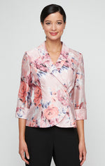 Petite 3/4 Sleeve Printed Organza Side Closure Blouse with Illusion Sleeves