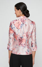 Petite 3/4 Sleeve Printed Organza Side Closure Blouse with Illusion Sleeves