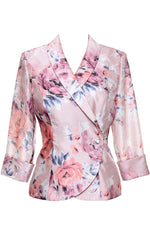 Petite 3/4 Sleeve Printed Organza Side Closure Blouse with Illusion Sleeves