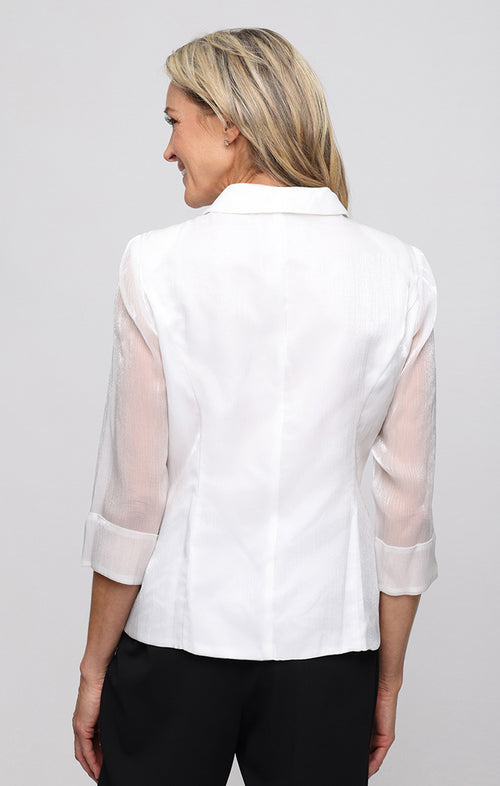 3/4 Sleeve Yoryu Blouse with Collar, Center Front Button Closure and Illusion Sleeves