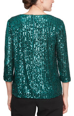 3/4 Sleeve Mock Sequin Twinset with Hook Neck Closure