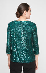 3/4 Sleeve Mock Sequin Twinset with Hook Neck Closure