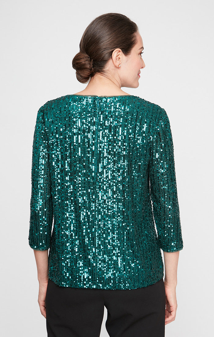 3/4 Sleeve Mock Sequin Twinset with Hook Neck Closure