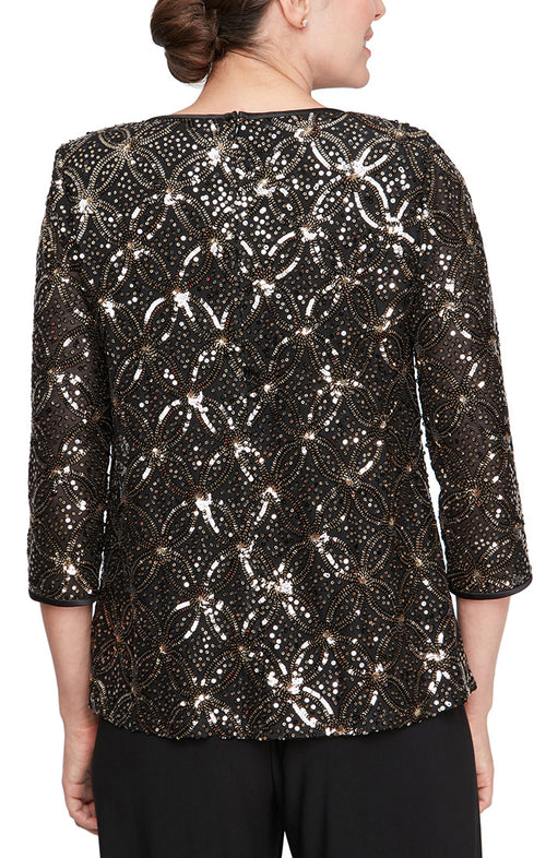 3/4 Sleeve Sequin Mock Twinset with Attached Hook Neck Jacket