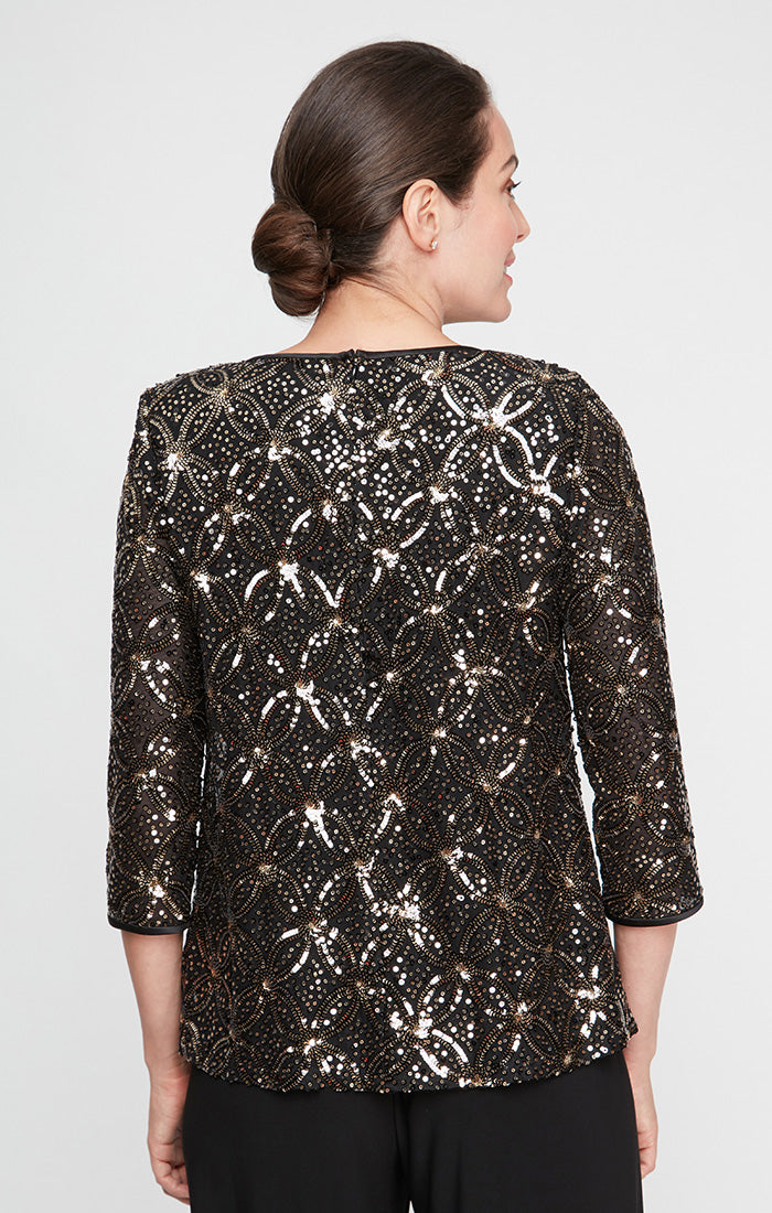 Petite 3/4 Sleeve Sequin Mock Twinset with Attached Hook Neck Jacket