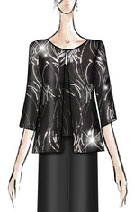 Petite - 3/4 Sleeve Firework Sequin Twinset with Scoop Neck Tank and Hook Neck Jacket