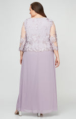 Plus A-Line Embroidered Dress with Scallop Detail and 3/4 Sleeves