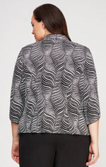 Plus 3/4 Sleeve Printed Glitter Knit Twinset with Mandarin Neck Jacket