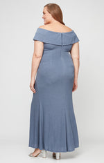 Plus Long Off the Shoulder Dress with Beaded Hip Detail and Front Slit