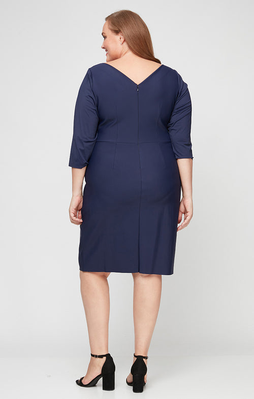 Plus - Compression Sheath Dress with Beaded Detail at Hip