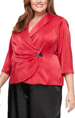 Plus 3/4 Sleeve Side Closure Stretch Shimmer Blouse with Embellished Closure