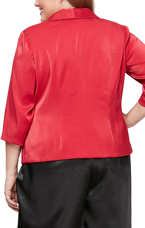 Plus 3/4 Sleeve Side Closure Stretch Shimmer Blouse with Embellished Closure