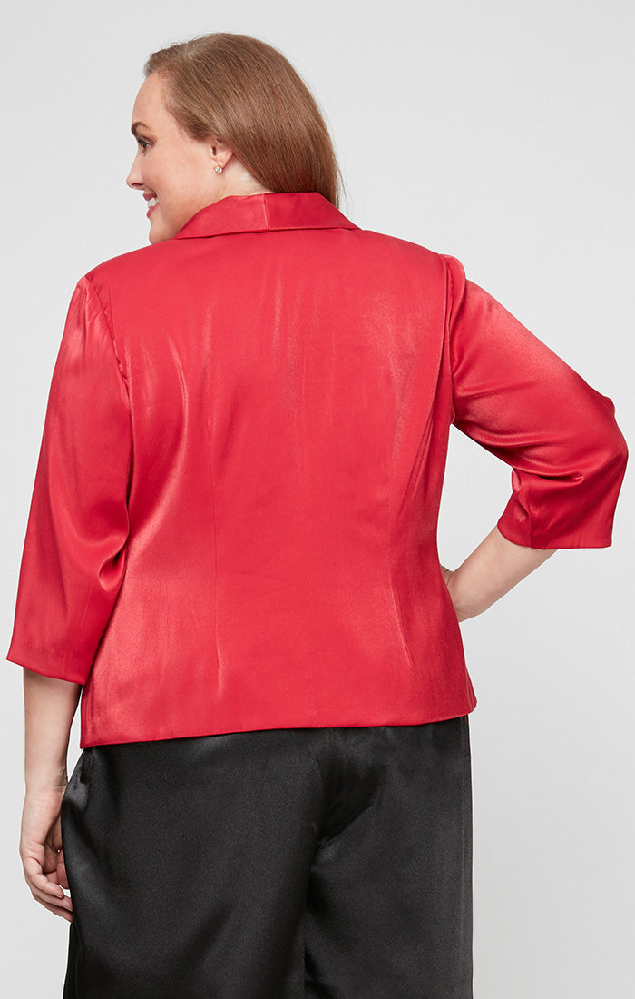 Plus - Side Closure Stretch Shimmer Blouse with Embellished Closure