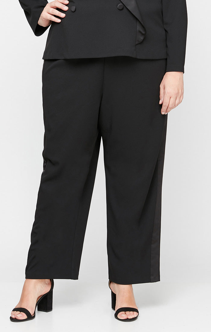 Plus Satin Tuxedo Stripe Crepe Pant