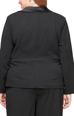 Plus Long Sleeve Tuxedo Blouse with Side Closure, Satin Collar and Button Detail