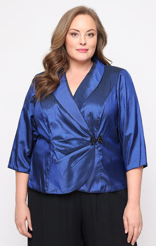 Plus 3/4 Sleeve Taffeta Blouse with Collar and Decorative