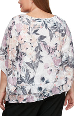 Plus 3/4 Sleeve Printed Blouse with Asymmetric Hem