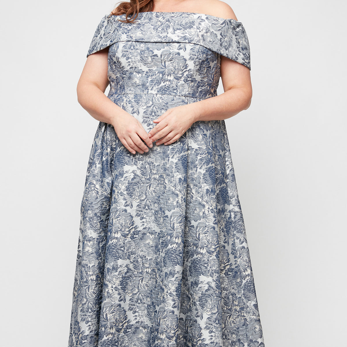 Alex Evenings Plus Melanie Off-The-Shoulder Ballgown SILVER MULTI / 18W Alex Evenings Plus Melanie Off-The-Shoulder Ballgown SILVER MULTI / 18W
