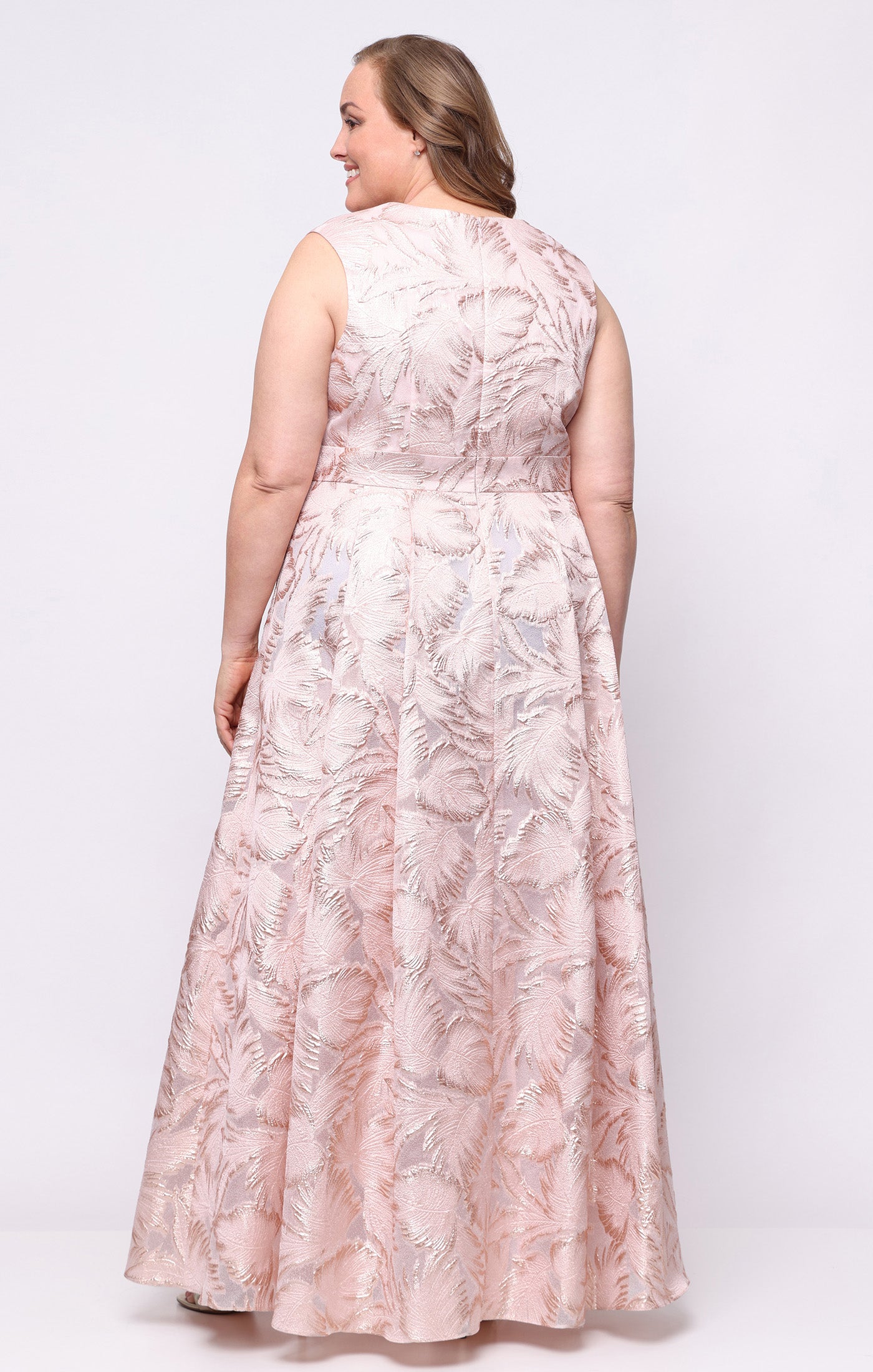Alex Evenings Plus Long Jacquard Dress Rose Gold / 14W