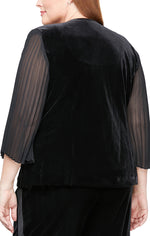 Plus 3/4 Sleeve Velvet Twinset with Scoop Neck Tank & Pleated Sleeve Jacket