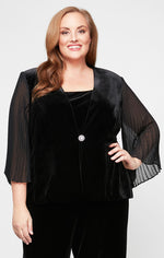 Plus 3/4 Sleeve Velvet Twinset with Scoop Neck Tank & Pleated Sleeve Jacket