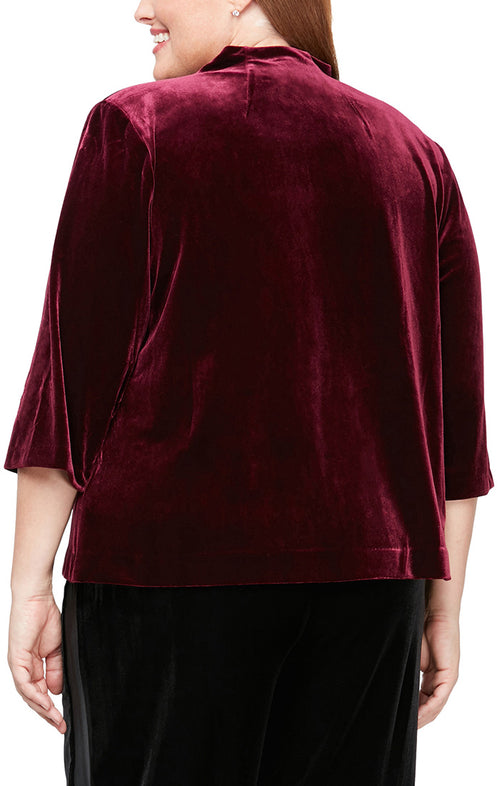 Plus 3/4 Sleeve Blouse with Asymmetric Pointed Hem & Embellished Closure