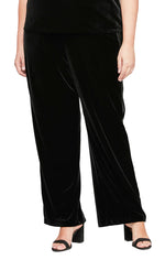 Plus Straight Leg Velvet Pant with Satin Panel Detail