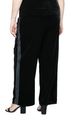 Plus Straight Leg Velvet Pant with Satin Panel Detail