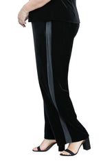 Plus Straight Leg Velvet Pant with Satin Panel Detail