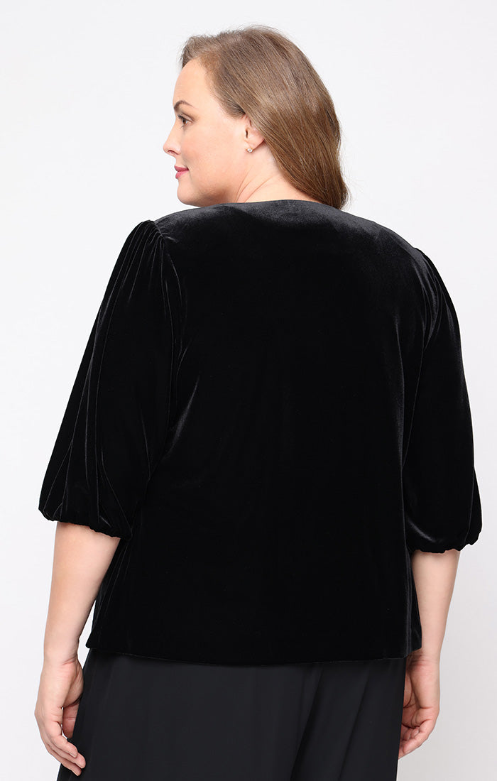 Plus - Stretch Velvet Twinset with Scoop Neck Tank, Embellished Neckli