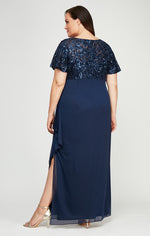 Plus Empire Waist Dress with Embroidered Sequin Bodice & Flutter Sleeves