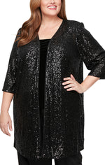 Plus - 3/4 Sleeve Sequin Elongated Open Jacket