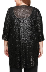 Plus - 3/4 Sleeve Sequin Elongated Open Jacket