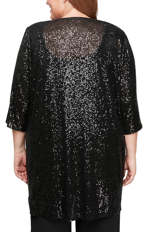 Plus 3/4 Sleeve Sequin Elongated Open Jacket