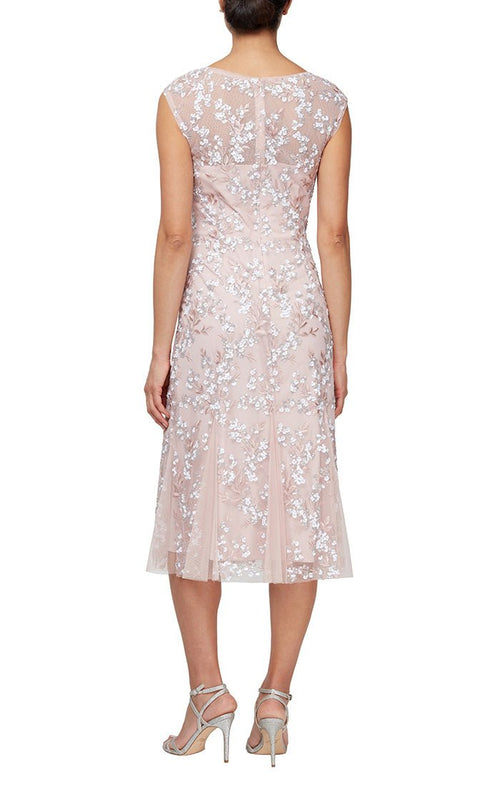 Petite 3-D Embroidered Fit & Flare Party Dress with Godet Detail Hem - alexevenings.com