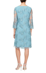 Petite Embroidered Mock Jacket Dress with Attached Jacket, Scallop Detail & Illusion Sleeves - alexevenings.com