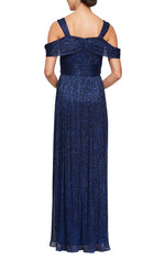 Petite Long Cold Shoulder Dress with Ruched Waist - alexevenings.com