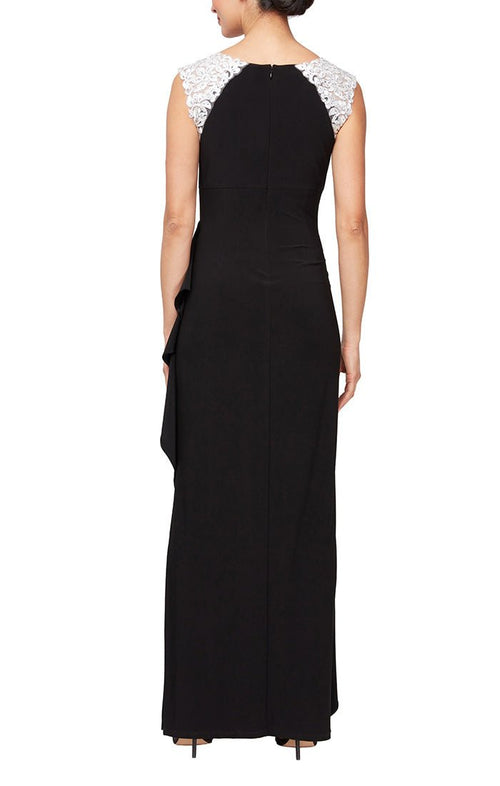 Petite Sleeveless Jersey Gown with Embroidered Shoulder Detail - alexevenings.com