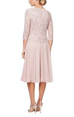 Petite Tea - Length Dress with Sequin Lace Bodice & Chiffon Skirt - alexevenings.com