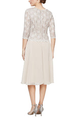 Petite Tea - Length Dress with Sequin Lace Bodice & Chiffon Skirt - alexevenings.com